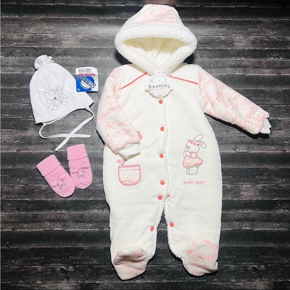 NWT Bestido Neborn Baby  Jumpsuit Outfit 3 pc Mid-season 6 mos